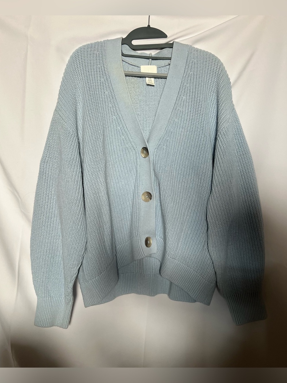 H&M Pale Blue Chunky Knit V‑Neck Button Cardigan